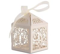 WedDecor Pequeño Cajas para Detalles Corte Láser Diseño Candy Bombones Beige Caja Con Beige Cinta para Bodas, Cumpleaños, Baby Shower, Fiestas Decoración, 5cm x 5cm, 50pcs
