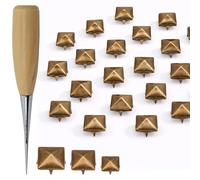 WedDecor Remache piramidal de tamaño mixto con 4 puntas, tachuelas de metal en bronce, con herramienta de punzón de madera para cuero, mezclilla, calzado, bolsos y manualidades, 400 piezas
