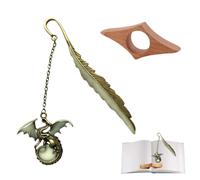 WeddHuis 1 pieza marcapáginas de metal luminoso, 3D Flying Dragon Charm, Oro, viene con un libro de madera presionando el dedo Cierre, Vintage Glow-in-the-Dark Bookmark, Cumpleaños