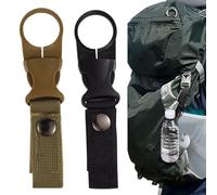 WeddHuis 2 Piezas Set de Porta Botellas, Clips de Nylon para Cinturón, Soporte de Botellas de Agua con Cierre Ajustable, Gancho para Botellas de Agua Outdoor con Mosquetón (Negro, Caqui)