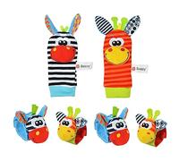 WeddHuis 4 Pcs Sonajero Calcetines y Muñequeras para Bebé,Sonajeros de Muñeca Bebe Sonajero de Pies y Manos Juguetes, Sonajero para Recién Nacidos con Buscador de Muñeca para Bebé de 3-6 Meses