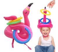WeddHuis 5 Piezas Juego de Lanzamiento de Aros Inflable con Sombrero de Flamenco para Fiestas de Verano, Hawaii, Bodas, Piscina, Exterior e Interior