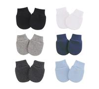 WeddHuis 6 Pares de Manoplas Antirrayaduras de Algodón para Bebé de 0 a 6 Meses Niño y Niña (Negro, Blanco, Azul Claro, Gris Oscuro, Gris, Azul Marino)