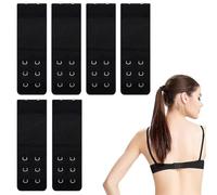 WeddHuis 6 piezas Extensión de sujetador elástica, Alargador Sujetador 2 y 3 Corchetes, Extensor Sujetador 3 Ganchos, Sujetadores Extensores, Poliéster Suave y Cómodo Para Mujer (9,7 x 3,2 cm) (Negro)