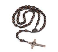 WeddHuis Collar Rosario de Madera Natural, Cruz Católica, Medalla de San Benito, Jesús Cristo, para Cristianos Católicos, Comunión, Bautismo, Misa, Biblia