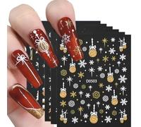WeddHuis Pegatinas para uñas Navidad, 6 hojas autoadhesivas con glitter, decoración de arte para uñas y pegatinas navidad (Oro)