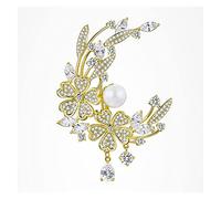 Wedding Brooch Pin Brooch Pin for Women and Girls, Stylish Metal Brooches Imitation Crystal Flowers Badge Jewelry with Teardrop Pendant