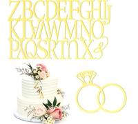 Wedding Cake Topper con Anillo de Diamante, topper de pastel con 26 letras para las iniciales de los novios, decoración reutilizable para tartas de boda y compromiso