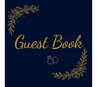 Wedding Guest Book - 120 Pages, 8.5 x 8.5 Inch Square, Elegant Navy Blue & Gold Design, Cream Paper, Guided Prompts for Reception, Bridal Shower & Engagement Party