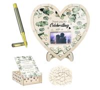Wedding Guest Book, Romantic Heart-Shaped Desk Sign, Wooden Material, Desk Centerpiece, Elegant Indoor Home Décor For Bridal Shower & Reception, 32x32x2cm, Versatile & Easy To Set Up