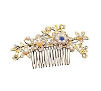 Wedding Hair Comb Leaf Flower Bridal Headpiece Gold Pearl Rhinestone Head Jewelry Accessories(Beige)