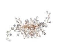 Wedding Hair Comb Leaf Flower Bridal Headpiece Gold Pearl Rhinestone Head Jewelry Accessories(Brown)