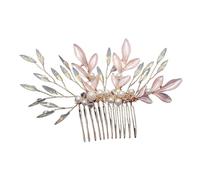 Wedding Hair Comb Leaf Flower Bridal Headpiece Gold Pearl Rhinestone Head Jewelry Accessories(Green)