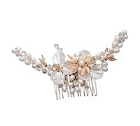 Wedding Hair Comb Leaf Flower Bridal Headpiece Gold Pearl Rhinestone Head Jewelry Accessories(Ivory)