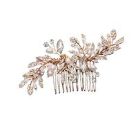 Wedding Hair Comb Leaf Flower Bridal Headpiece Gold Pearl Rhinestone Head Jewelry Accessories(Khaki)