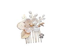Wedding Hair Comb Leaf Flower Bridal Headpiece Gold Pearl Rhinestone Head Jewelry Accessories(Silver)