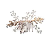 Wedding Hair Comb Leaf Flower Bridal Headpiece Gold Pearl Rhinestone Head Jewelry Accessories(Yellow)