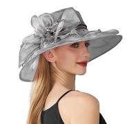 Wedding Hats for Women Elegant Flower Organza Veil Fascinators Hat Ladies Wide Brim Royal Ascot Sun Beach Hat Women's Cocktail Tea Bridal Party Church Cloche Bowler Hats Race Derby Cap