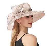 Wedding Hats for Women Elegant Flower Organza Veil Fascinators Hat Ladies Wide Brim Royal Ascot Sun Beach Hat Women's Cocktail Tea Bridal Party Church Cloche Bowler Hats Race Derby Cap