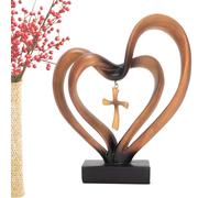 Wedding Heart Decor - Resin Intertwined Heart Statue, Christian Couple Cross, Detailed Finish Feature, Home and Religious Decor, Indoor Table Shelf Use Ideal Use for Marriage Wedding Easter Party