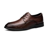 Wedding Oxford Shoes for Men French Leather Lace-up Pointed Toe Block Heel Anti-Slip Rubber Sole Slip Resistant Business Office Party(Brown,39 EU)