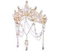 Wedding Pearl Hair Crown Head Chain With Tassel, Elegant Queen Headdress For Photography Bride Party, talla única, Madera de agar