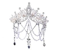 Wedding Pearl Hair Crown Head Chain With Tassel, Elegant Queen Headdress For Photography Bride Party, talla única, Madera de agar