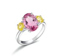 Wedding Ring White Gold Engagement Ring Damen 3 Steine mit im Labor hergestellt Pink Saphir und Gelbem Saphir Platinum 950 Größe 62 (19.7)