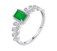 Wedding Ring White Gold, Hochzeitsringe 9K/14K Gold Im Labor Hergestellter Smaragd 4X6mm Altmodisch Blatt Damen Schmuck, 47 (15.0), Esmeralda producida en laboratorio