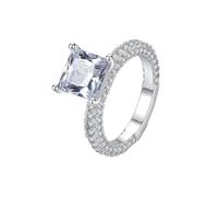 Wedding Ring Women Silver Weissgold Ring Frauen Silber 9K No-Metal-Stamp (Fashion Only) Labordiamant Quadrat mit Zirkonia Weiß Größe 45 (14.3) Modern für Lesbischen Hochzeit personalisierbar, 14, Oro