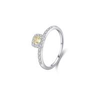 Wedding Rings, Damen Ring Elegant Halo-Quadra-Design mit 0,2 Ct Runddem Citrinn und Moissanite 18K Weißgold Größe 61 (19.4)