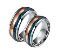 Wedding Rings Women and Men, Tungsten Couples Promise Ring 8MM Polished Round with Colorful Shell and Wood Grain Brown Rings Set