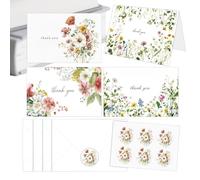 Wedding Thank You Cards - Watercolor Floral Blessing Message Notes, 4 Pieces Set with Envelopes | Elegant Thank You Greeting Cards for Bridal Shower Birthday Party Mother's Day Graduation | Decorative