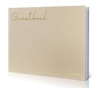 WeddingGiftsWedding Elegante Libro de Invitados de Lino para Bodas, Baby Shower, Despedida de Soltera y Eventos Especiales, 100 páginas en Blanco para Inicio de sesión y Fotos (B-Beige)