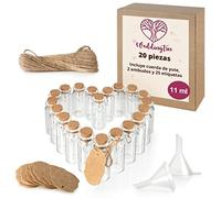 WeddingTree 20 x 11ml Tubos de Ensayo con Tapón de Corcho para Bodas - Set de Frascos con Corcho y Llavero de Corazón Invitados Bodas, Decoración, Frasco para Especias