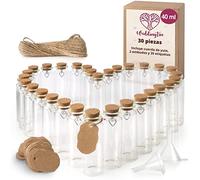 WeddingTree 30 x 40ml Botella de Vidrio Mini - Set de Mini Botellas de Cristal con Corcho y Llavero de Corazón - para Invitados Bodas, Decoración, Frasco para Especia