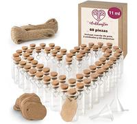 WeddingTree 60 x 11ml Botella de Vidrio Mini - Set de Mini Botellas de Cristal con Corcho y Llavero de Corazón - para Invitados Bodas, Decoración, Frasco para Especia