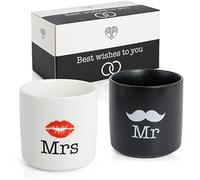 WeddingTree Juego de 2 tazas - tazas para parejas - tazas con inscripción «Mr & Mrs» para compromiso, boda, cumpleaños, aniversario - moderno regalo de bodas