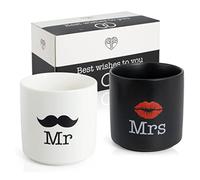 WeddingTree Juego de 2 tazas - tazas para parejas - tazas con inscripción «Mr & Mrs» para compromiso, boda, cumpleaños, aniversario - moderno regalo de bodas