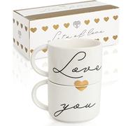 WeddingTree Tazas para bodas con el motivo «Love you» - Juego de 2 tazas para parejas - Regalos de boda para los novios - Taza para parejas - Taza de regalo de boda