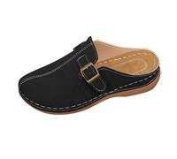 Wedge Clogs for Women Wide Fit Leather Mules Slip-On Closed Toe Clog Comfortable Womens Mule Hollow out Summer Walking Sandals Plus Breathable Orthopedic Shoes with Arch Support Size 3-7