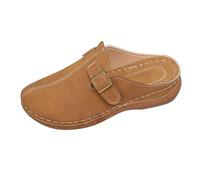 Wedge Clogs for Women Wide Fit Leather Mules Slip-On Closed Toe Clog Comfortable Womens Mule Hollow out Summer Walking Sandals Plus Breathable Orthopedic Shoes with Arch Support Size 3-7