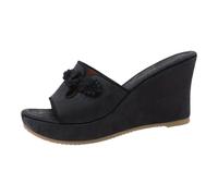 Wedge Sandals for Women Chinese Style Flower Platform Sandals Ladies Leather Walking Slip On Mules Ladies Platform Sandals for Plantar Fasciitis Cushion Walk Sandals Summer Shoes Wedge Sliders