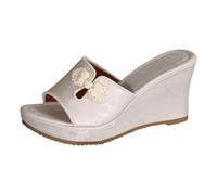 Wedge Sandals for Women Chinese Style Flower Platform Sandals Ladies Leather Walking Slip On Mules Ladies Platform Sandals for Plantar Fasciitis Cushion Walk Sandals Summer Shoes Wedge Sliders