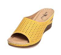 Wedge Slippers for Women Open Toe Orthopedic Sandals with Arch Support Ladies Wide Fit Wedge Heel Mules Summer Casual Orthotic Slip on Leather Sandals Comfy Bohemian Walking Sliders