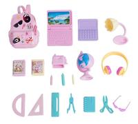 Wedhapy 18pcs Mini School Sumplies Dollhouse, Que Incluye una Mochila pequeña, Mini portátil, lámpara de Escritorio, papelería, Globo, Gafas, Accesorios de Casas de muñecas Auriculares.