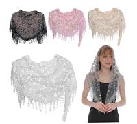 Wedhapy 4 PCS Mantilla Velos Iglesia Católica Velo Triángulo Floral Encaje Cabeza Cubiertas Bufanda con Borla Capilla Decorativo Velos Católicos para Mujeres Boda Misa