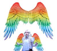 Wedhapy Alas De ángel Negras De 41 X 29,5 Pulgadas Disfraz De ángel De Halloween Tela No Tejida Alas De Cosplay Para Adultos Con Correas Ajustables Para Halloween Cosplay Arcoíris