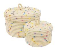 Wedhapy Cesta Redonda con Tapa de 2 uds. Almacenamiento Bohemio Tejido con Cuerda de algodón Cesta Decorativa Redonda de arcoíris de 8x5 y 10x6 para Juguetes de Aperitivos para habitación de bebé