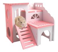 Wedhapy Escondite para Hámster Casa De Madera para Hámster Escondite para Ratones Diseño De Villa Doble Juguetes para Masticar para Hámsteres Ratones Jerbos Y Otras Mascotas